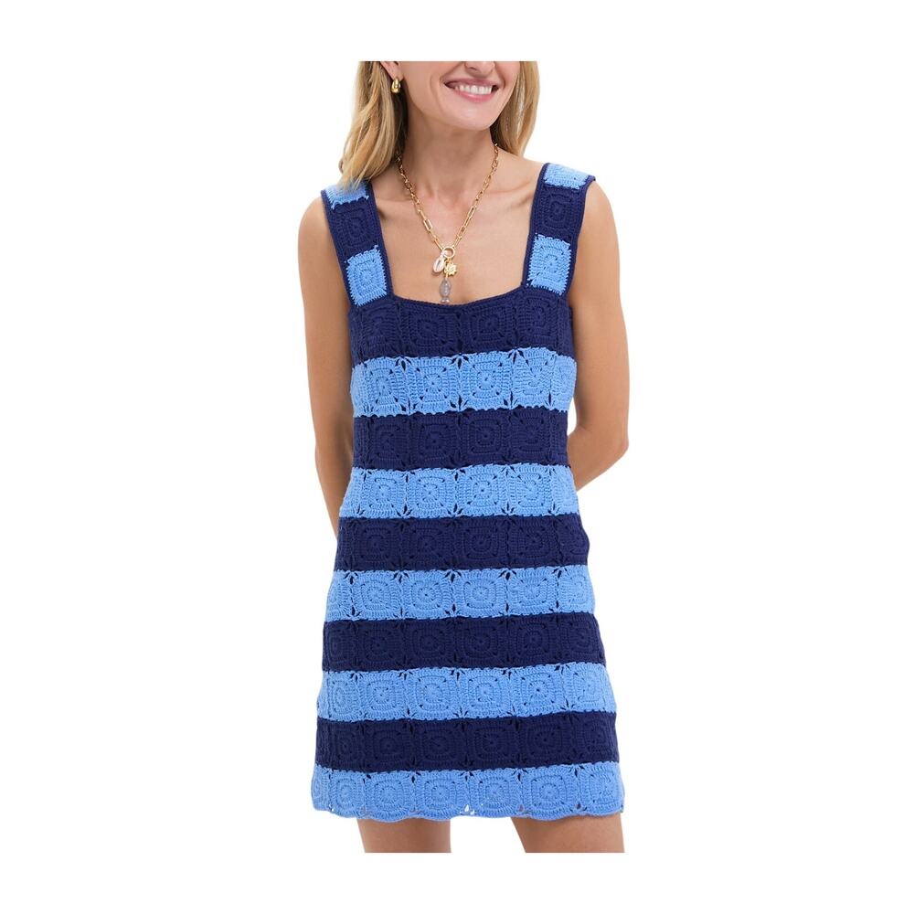 Tuckernuck Blue and Navy Crochet Stripe Mini Dress